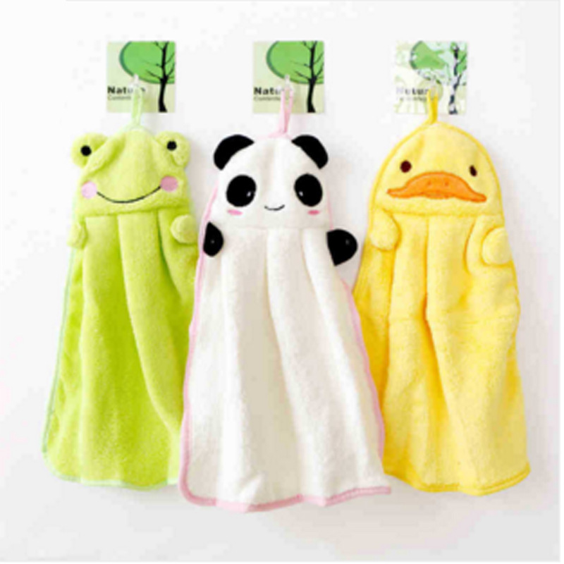 Picture of Korean Style Kitchen Cute Children Cartoon Microfiber Coral Velvet Animal Embroider Hanging Hand Towel Hand Towel