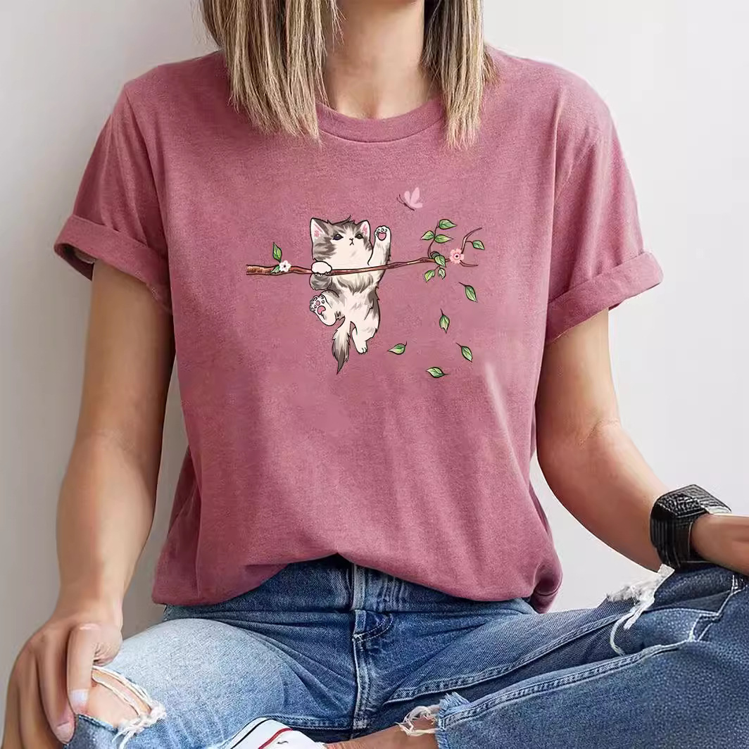 Foreign trade Independent Station Women's top Round Neck Cartoon Printed Short-sleeved t-shirt