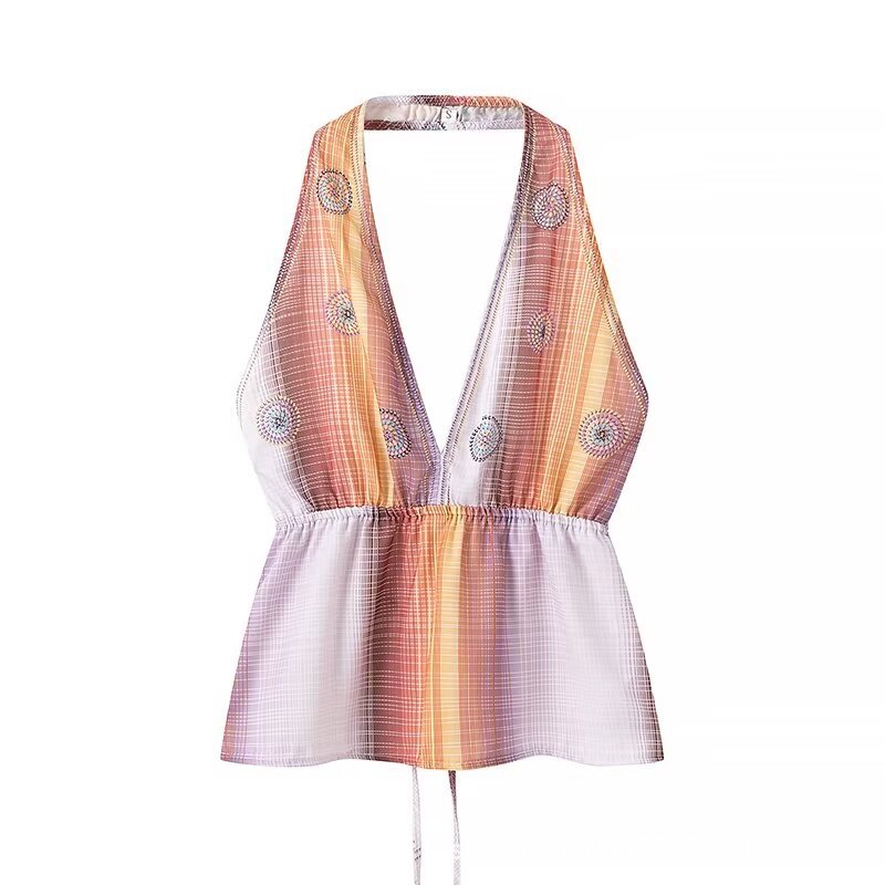 European and American 2024 New Summer Fashion Versatile Slim Sleeveless Backless Printed Tube Top Wholesale