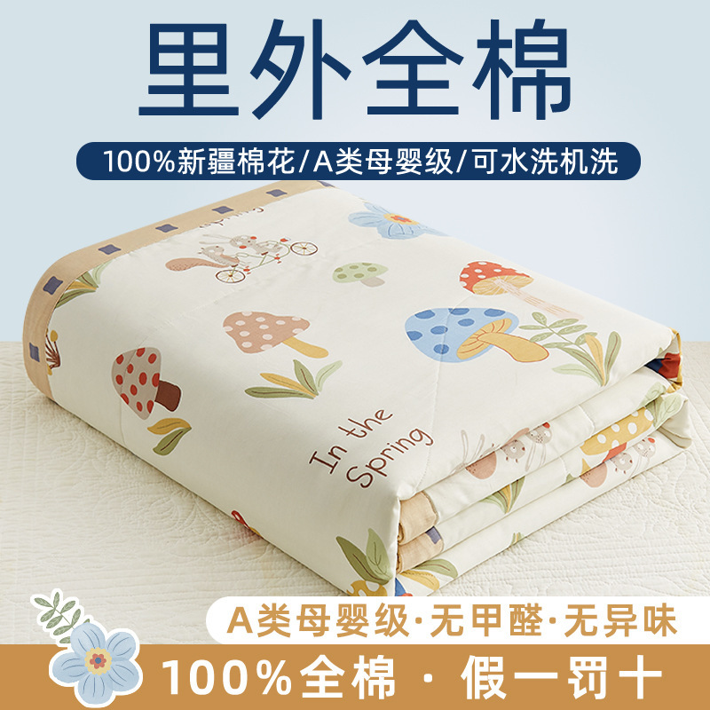 Picture of Class a Kidsren's Summer Quilt Air-Conditioned Quilt Pure Cotton Quilt Student Thin Quilt Core Machine Washable Summer Cool Quilt Four-Piece Set 4