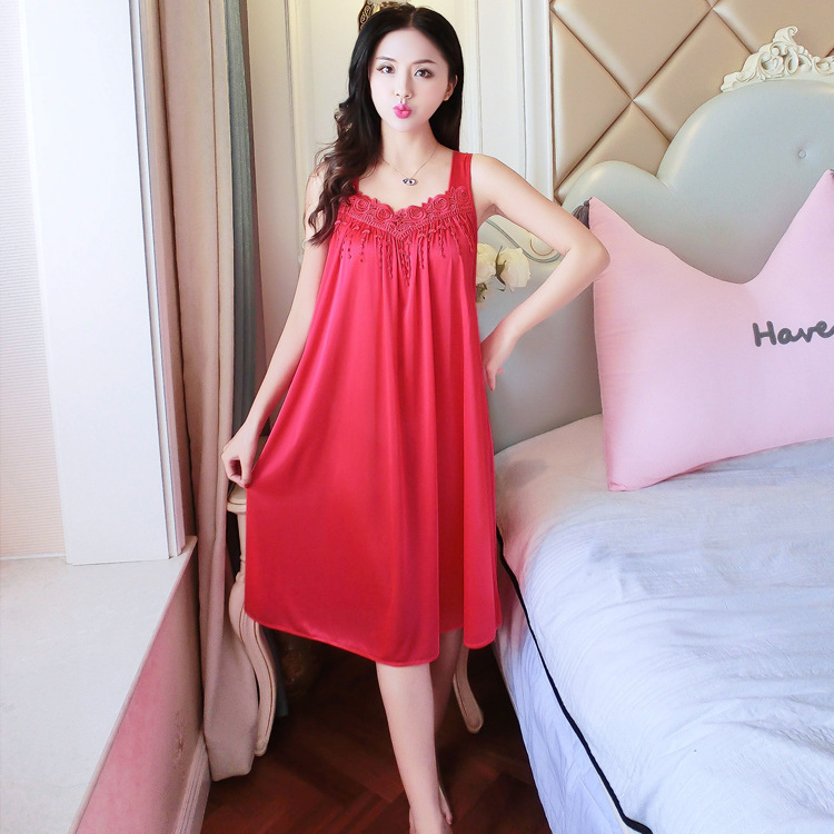 New Summer Sexy Imitation Silk Pajamas Women's Sling Nightgown Ice Silk Women's Pajamas Fun Women's Home Clothes