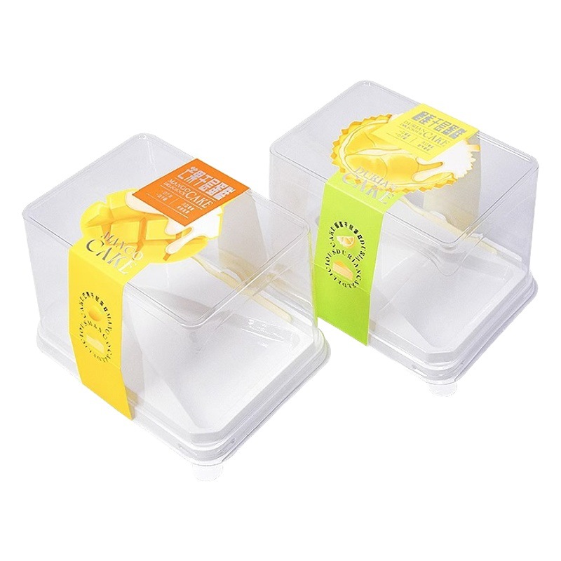 X013 Mousse Box Transparent Thickened Triangle Cut Mango Lasagna Box Durian Lasagna Packing Box with Fork