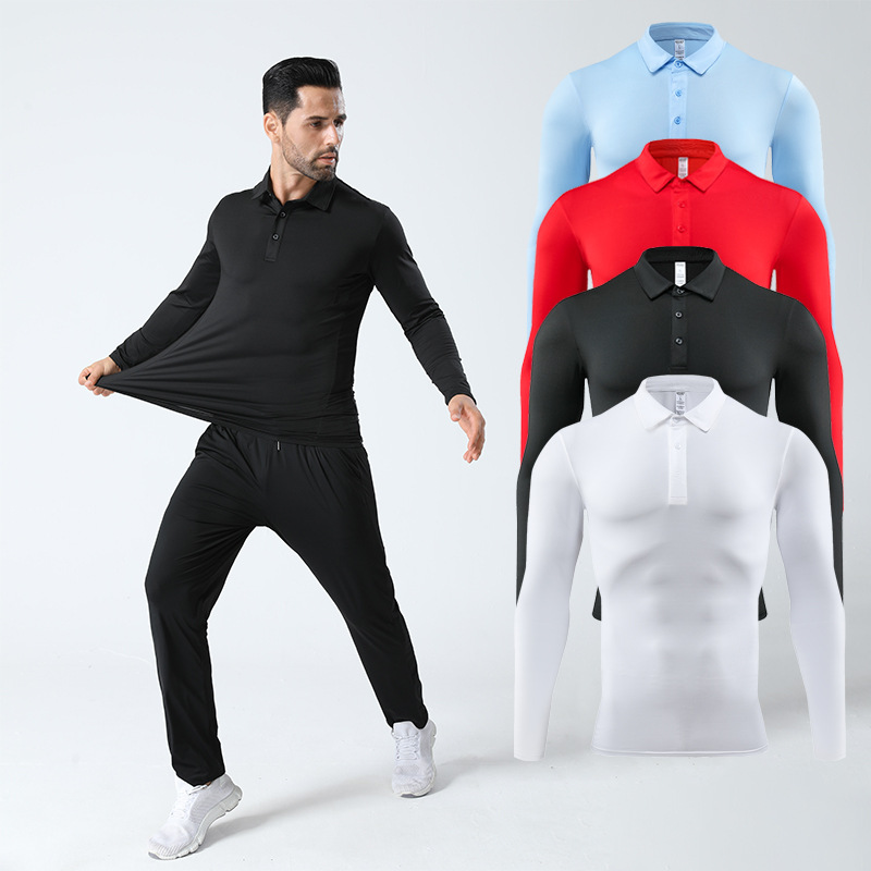 Casual long-sleeved running breathable stretch men's sports solid color quick-drying clothes zipper stand collar work clothes tight top