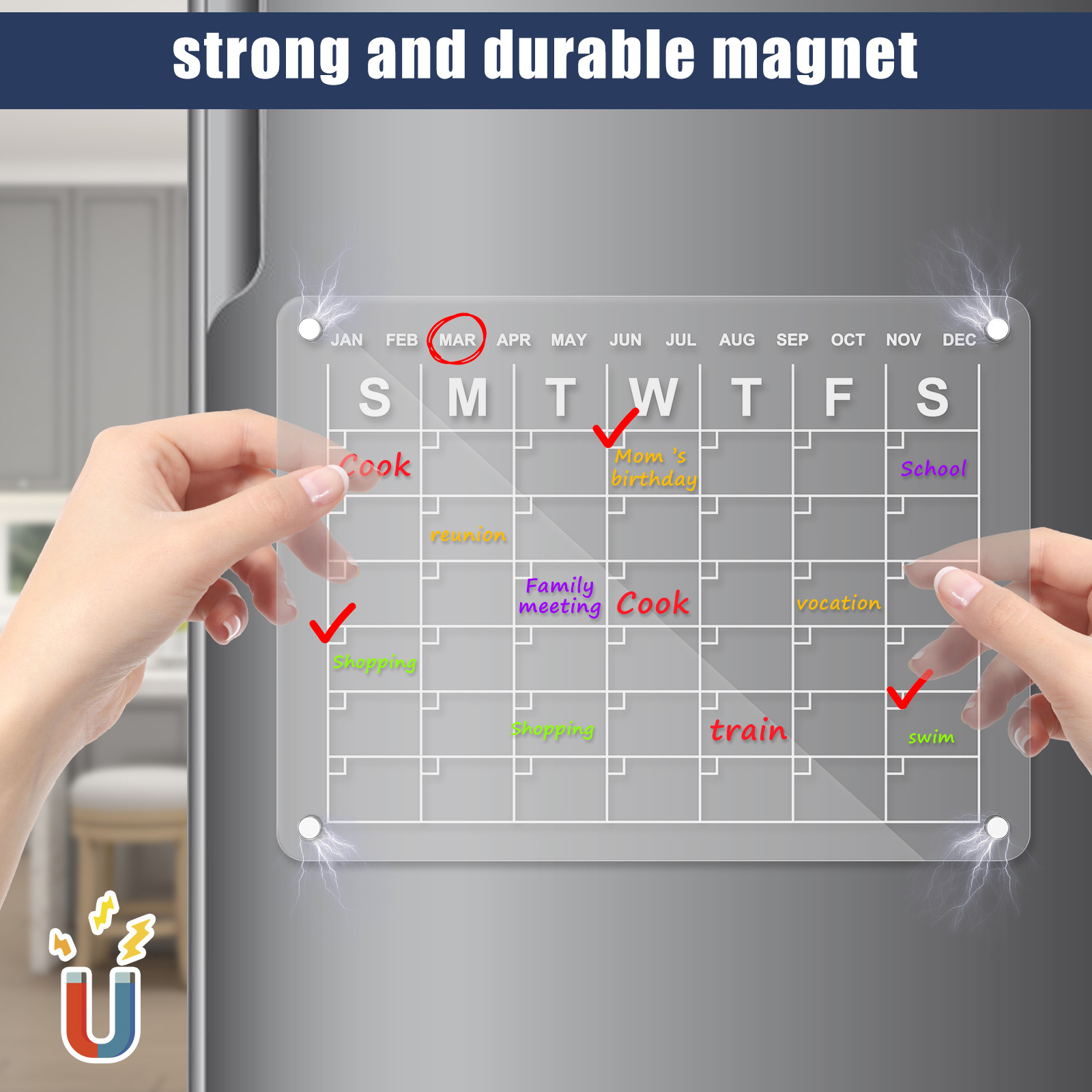 Picture of Amazon hot selling magnetic schedule table erasable refrigerator sticker message board weekly calendar schedule table refrigerator sticker transparent