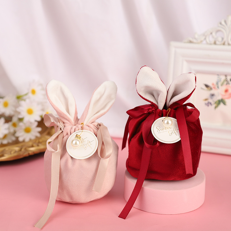 Candy Bag Rabbit Ears Velvet Bag Gift Box Candy Box Wedding Accompanying Ceremony Wedding Candy Box Return Gift Portable Cloth Bag