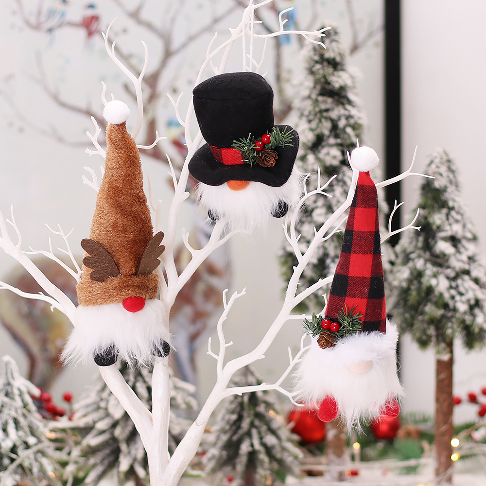 Picture of Christmas supplies with lights glowing old man Forester figure Rudolph dwarf doll Christmas tree decoration pendant
