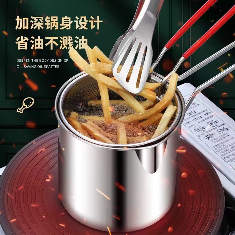 Picture of Stainless Steel Frying Pan Household Small Frying Pan Fried String Pan with Strainer Induction Cooker Province Frying Pan Fried Chicken Fried French Fries