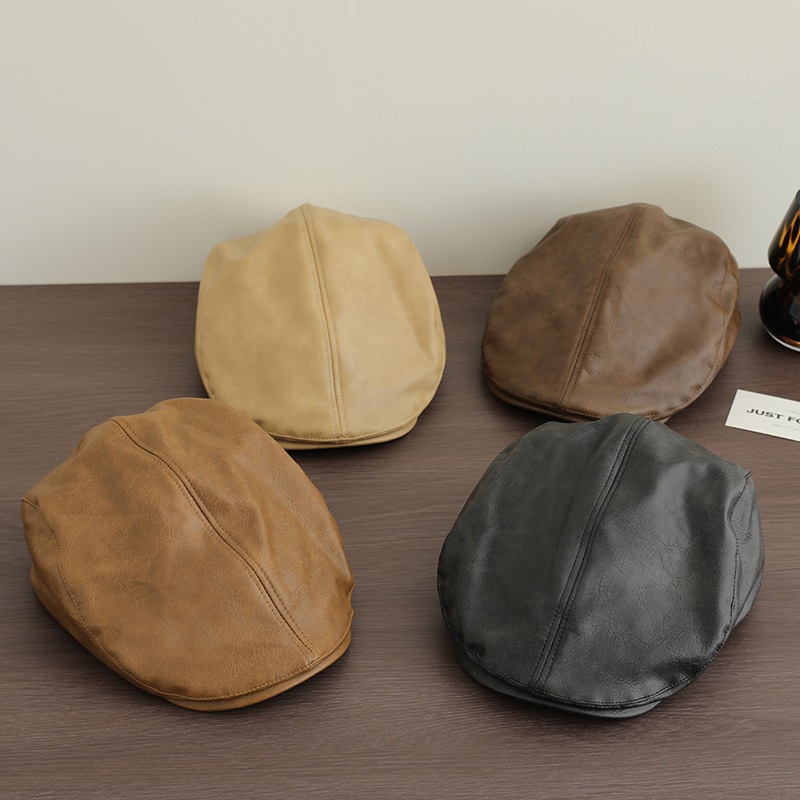 Picture of Children's Hat Men's Autumn and Winter British Fashion Cool Yuppie Leather Children's Forward Cap Retro Painter Cap