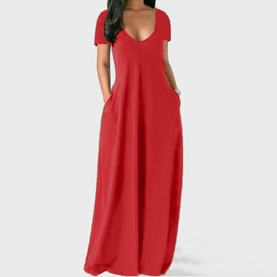 Picture of 2021 Europe and the United States summer cross-border foreign trade new plus size women's solid color dress sexy deep V short sleeve dress