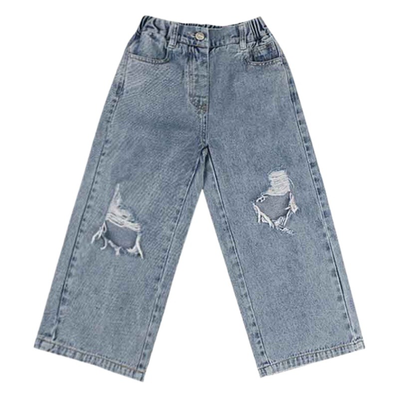 Girls' Pants Personalized Ripped Wide-Leg Pants Jeans Pants 2025 Spring & Fall New Export Boys and Children's Clothing Trend