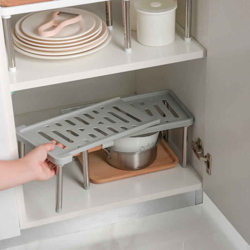 Picture of Telescopic Storage Rack Kitchen Drain Rack Seasoning Bottle Storage Rack Cabinet Organizer Rack Double-Layer Countertop Storage Rack