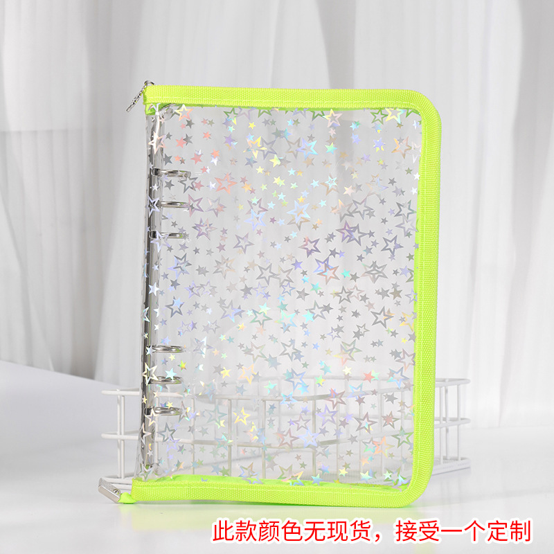 Picture of Spot Cute Popular Storage Bag Six-Hole Loose-Leaf Book Ins Style Star Chasing A5A6 Transparent Zipper Notebook Shell