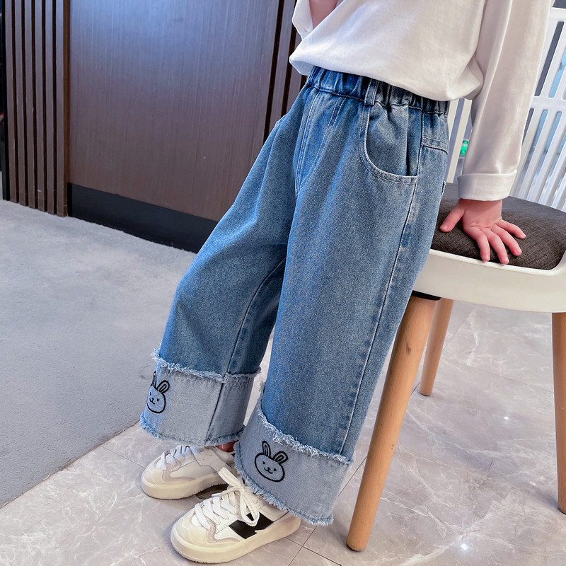 Picture of Best-Selling Spring Straight Pants for Girls, Fashionable Outer Wear for Baby Girls, Spring & Fall Children's Jeans, Wide-Leg Pants