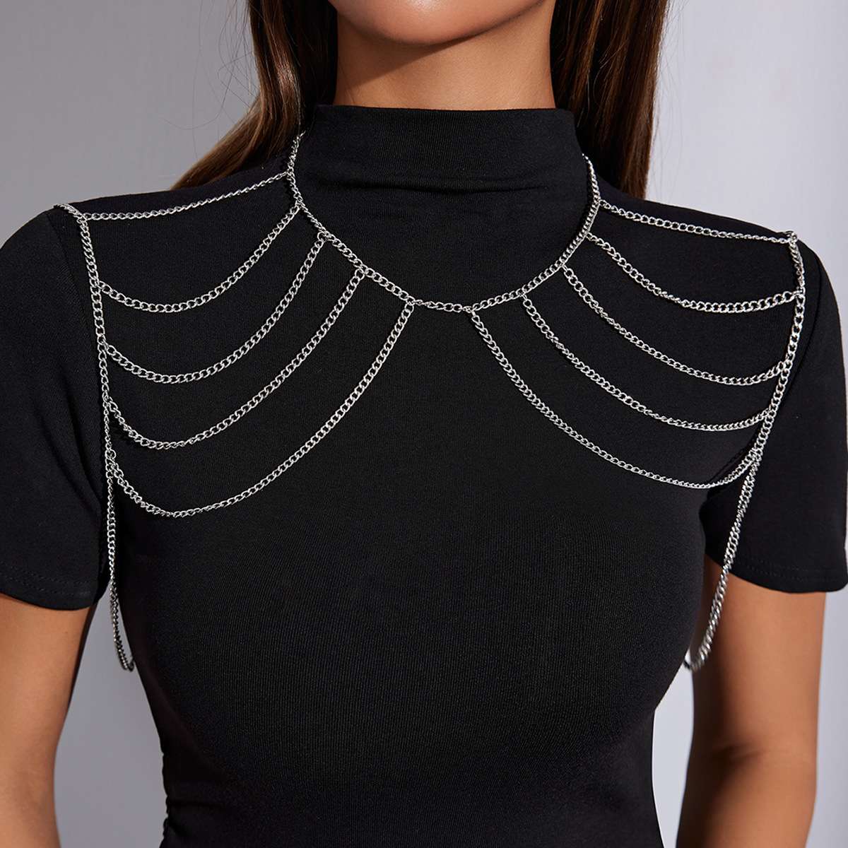 Europe and the United States cross-border fashion sexy metal multi-layer chain chest chain creative geometric exaggerated tassel body chain women