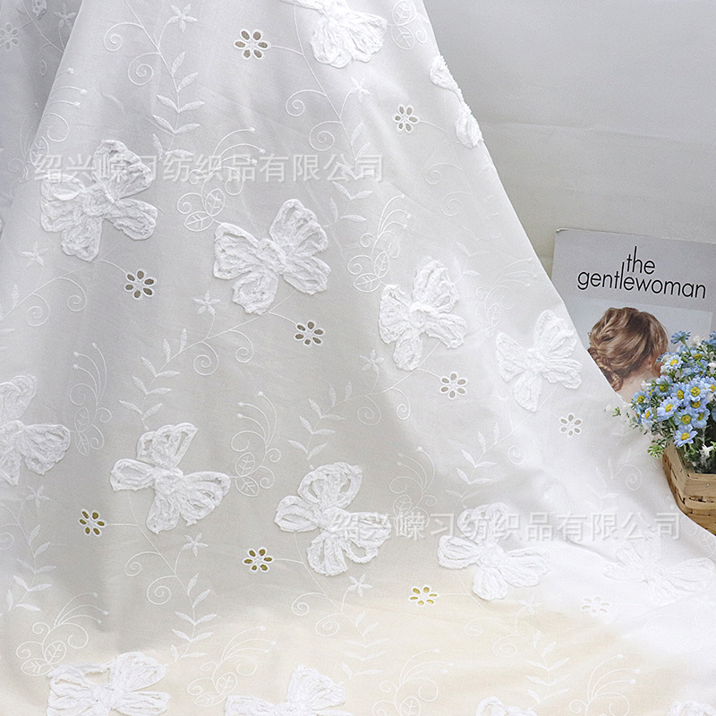 Cotton Bow Floating Flower Plate with Embroidered Cloth Fresh Spring and Summer Fashion Lace Cloth Ready Stock Wholesale Perforated Embroidery