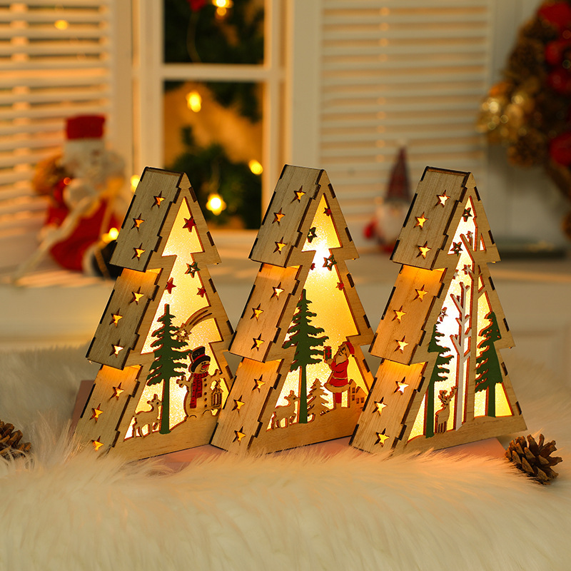 Christmas decorations Christmas tree shape wooden night light luminous small house five-pointed star Christmas ornaments