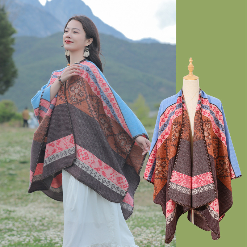 Picture of Ethnic Style Hooded Shawl Women's Yunnan Western Sichuan Travel Wear Costume Xinjiang Desert Photograph Outer Cape Cape