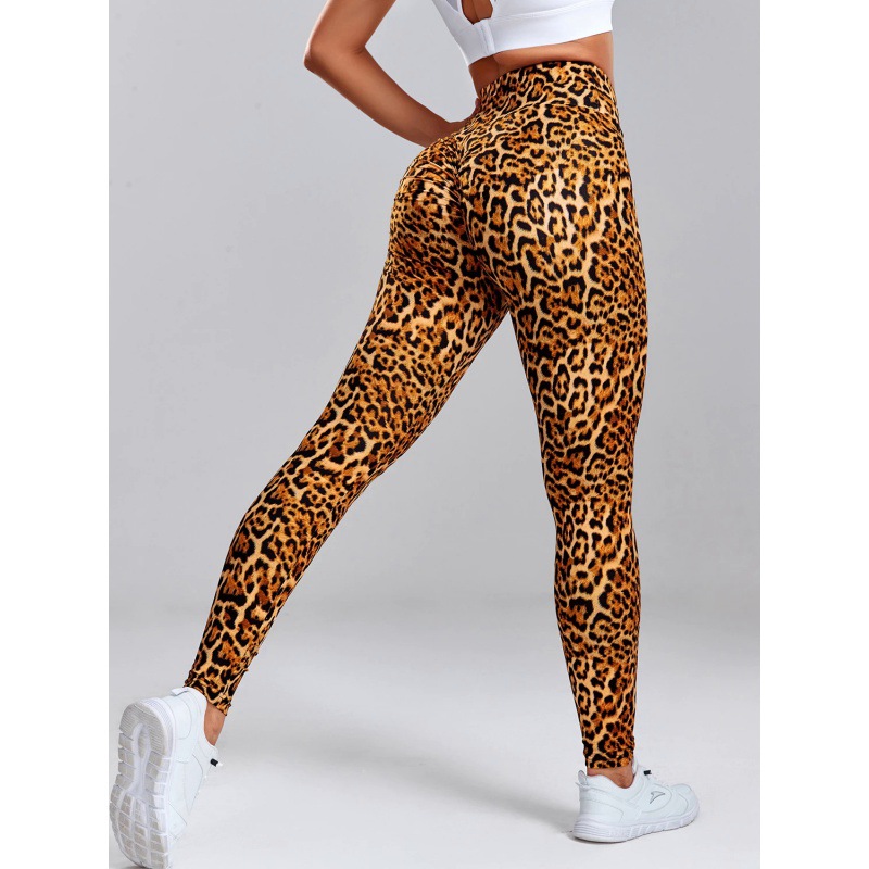 Picture of European and American fashion leopard print digital printing elastic high waist wrinkle slim hip yoga leggings dance pants