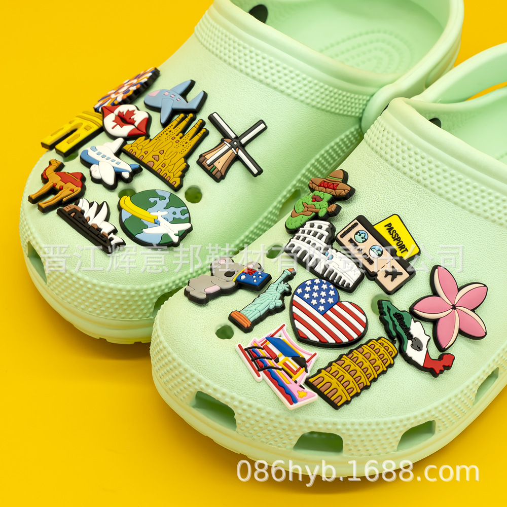 Cross-border leisure: world-famous tourist attraction accessories, floral shoes, decorative PVC shoes, decorative shoes, decorative PVC shoes, decorative floral buttons, and beach