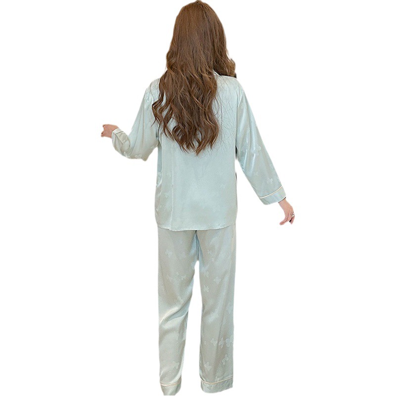 Pajamas Women's Spring and Autumn Ice Silk Long Sleeve Butterfly Jacquard Home Clothes Summer Thin Air-conditioning Clothes suit and Autumn 1151