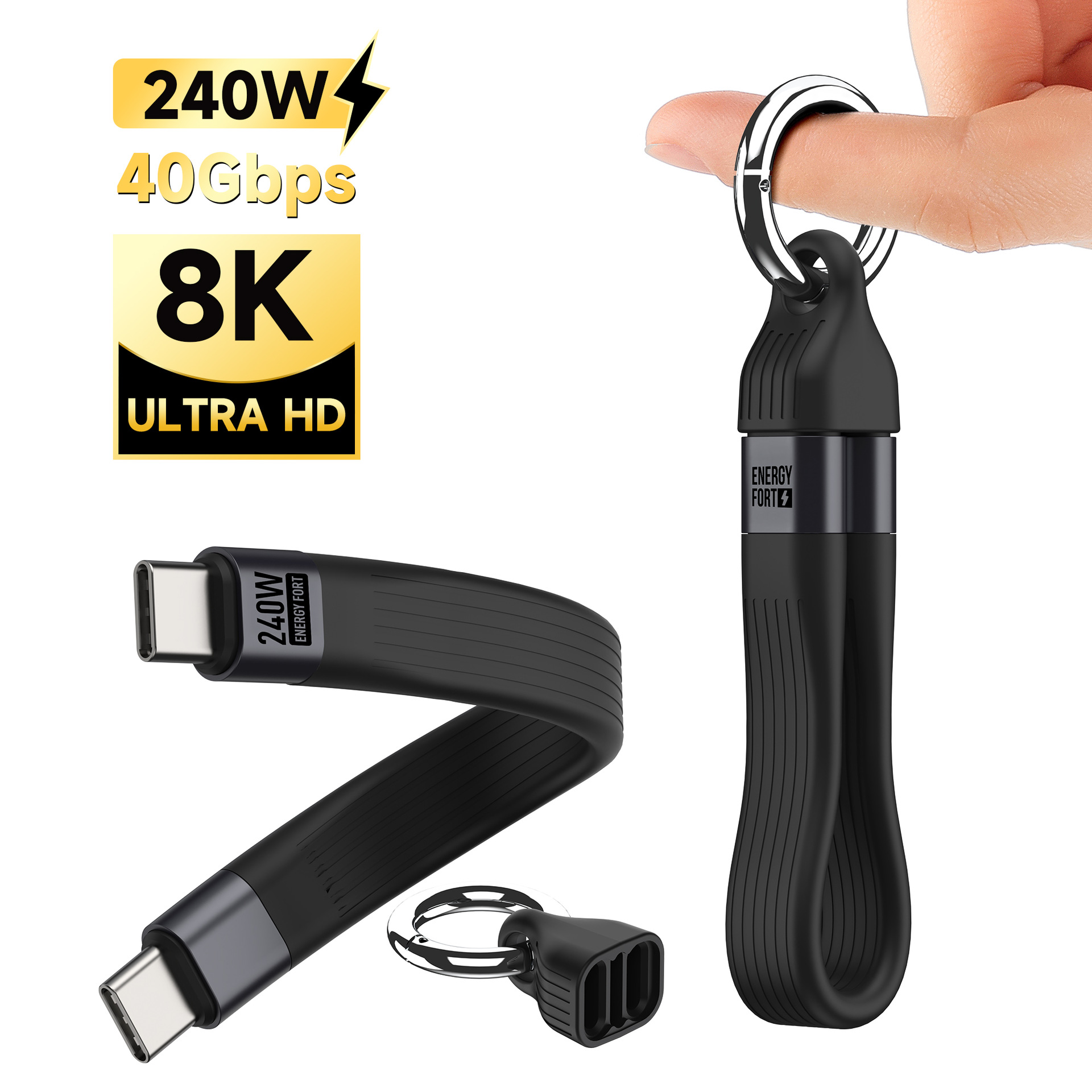 Picture of Spot Usb3.0 Flat Cable Data Cable 240W Fast Charge 8K@60Hz 40Gb High Speed Transmission C-C Data Cable Thunder
