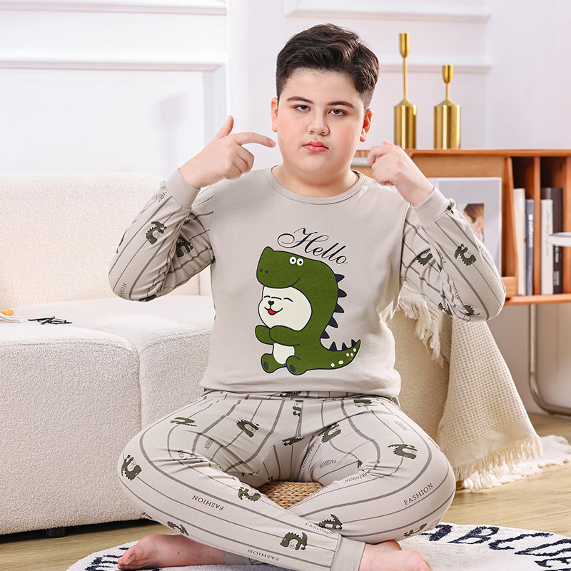 Picture of Chubby Children's Autumn Clothes and Trousers for Boys Plus Fat Plus Plus Teenage Cotton Big Boy Pajamas Children's Thermal Underwear suit
