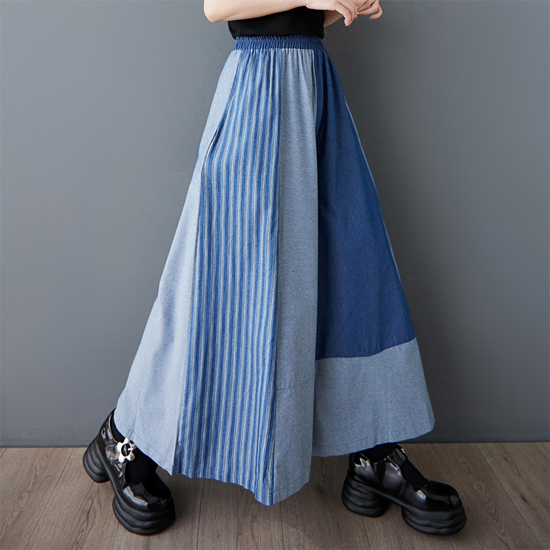 Picture of Real Shot of Spring and Summer New Style Contrasting Stripesd Thin Jeans Wide-Leg Pants Versatile Loose Large Size Casual Pants