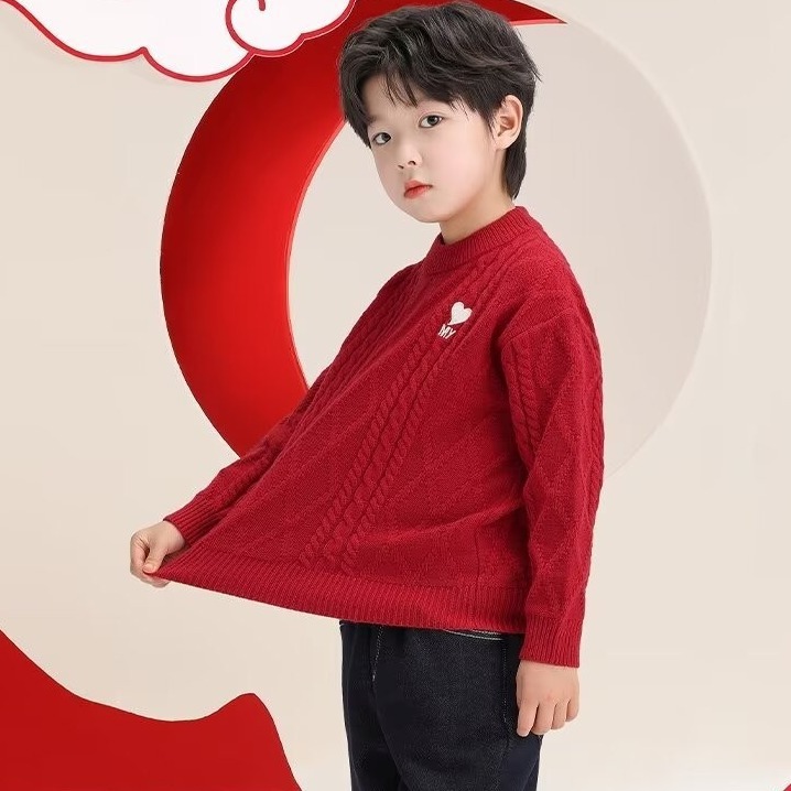 Picture of New Year Love Red Children's Sweater Niche Design Sense New 2024 All-match Super Popular Loose Lazy Style