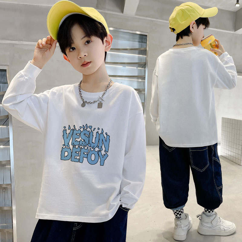 Picture of 100% cotton children's bottoming shirt 3-15 years old long sleeve boys and girls autumn and winter T-shirt loose middle and big children's top clothes