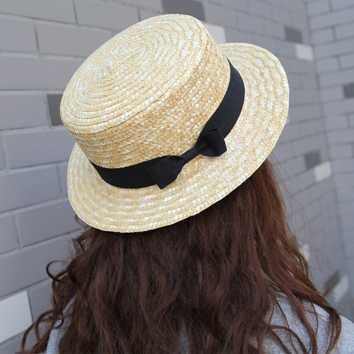 Picture of Summer hand-woven straw hat with large brim 5cm Korean style all-match sunscreen hat breathable flat top hat ins beach sun hat