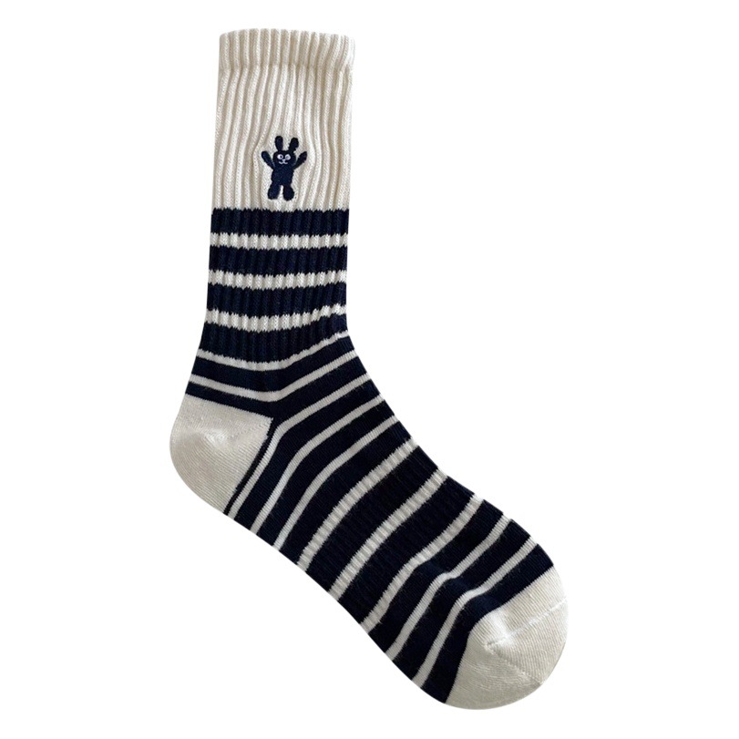Socks Women's Spring and Autumn Inner Dress Strict Selection New Striped Embroidered Rabbit Fashionable Pile Socks Korean Style All-match Mid-tube Socks