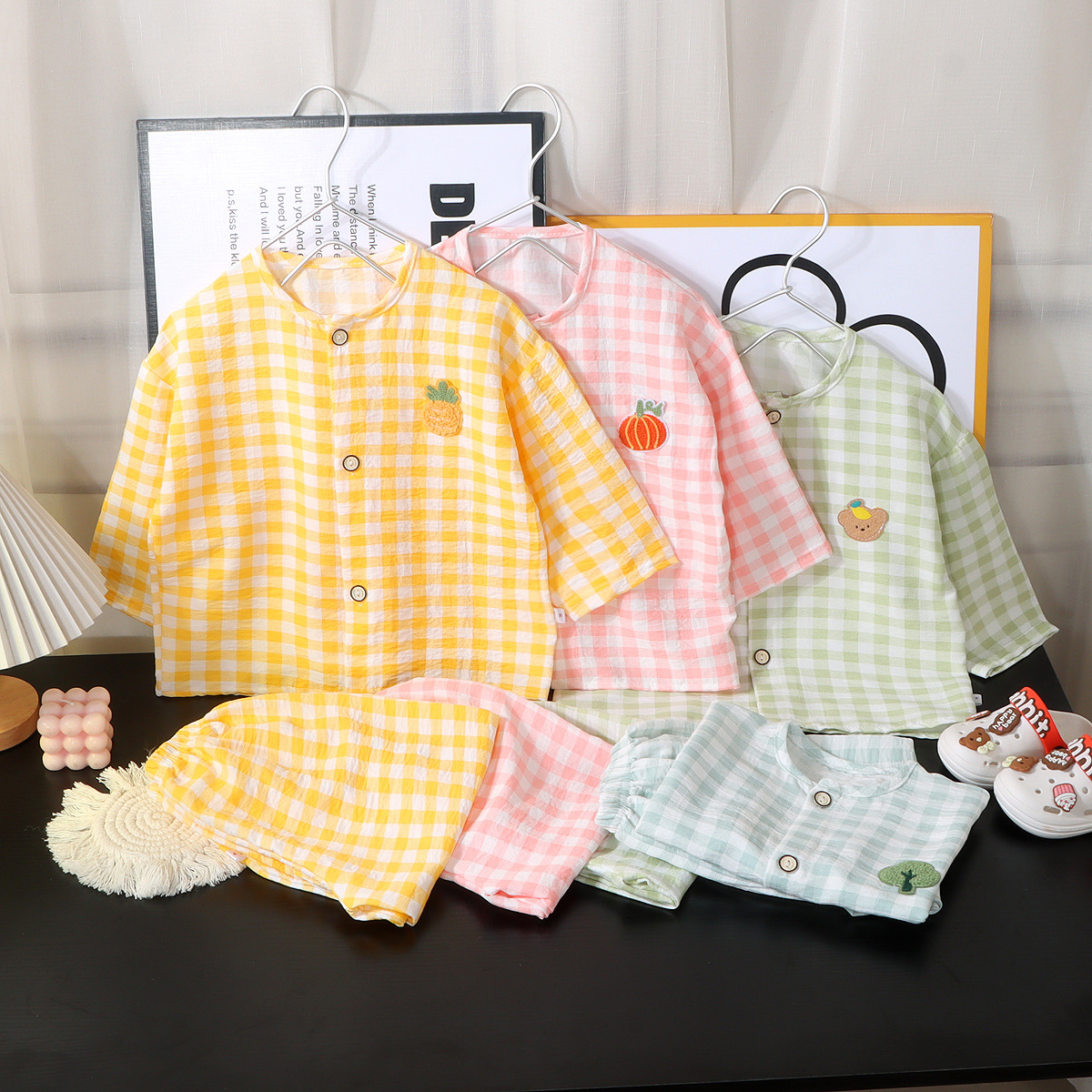 Boys and Girls Cloud Cotton Home Clothes Set Summer Cardigan Cartoon Kidsren's Pajamas Tops Pants Spring & Fall Two-Piece Set