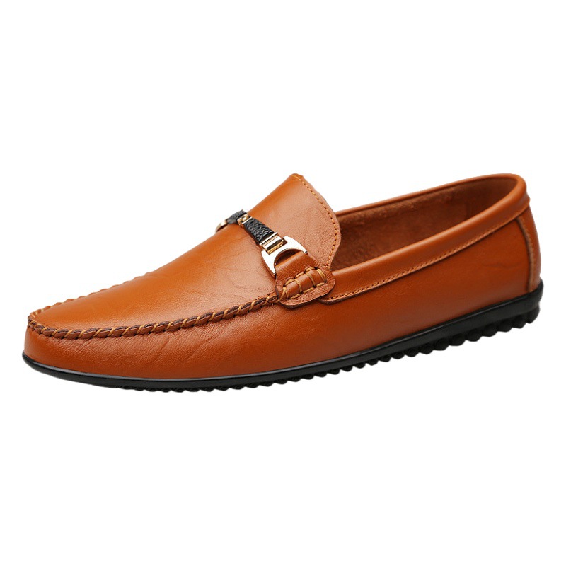 1818 Men's Bean Shoes Low-top Flip-on Leather Flat Slip-on Casual Shoes Small Leather Shoes Spring and Winter Cotton Shoes