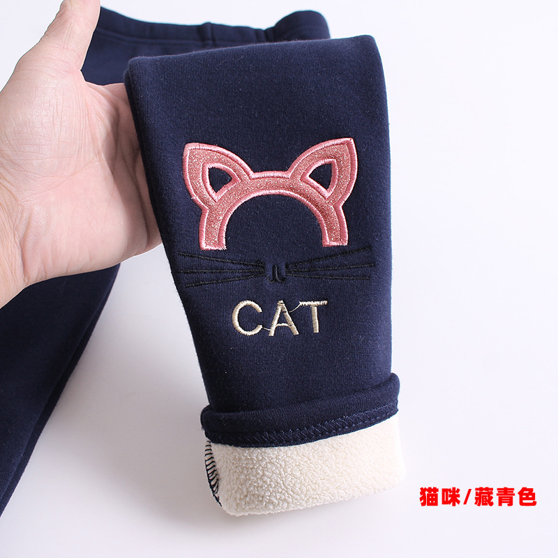 Picture of Winter Girls' Fleece-Lined Pure Cotton Children's Autumn and Winter Pants with Cartoon Bunny Embroidery, Thickened and Warm Baby Trousers
