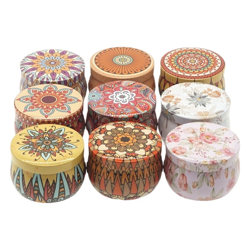 Iron Can Ethnic Style Round Scented Tea Candy Metal Packaging Iron Box Pear Paste Sugar Potted Iron Can Aromatherapy Candle Jar