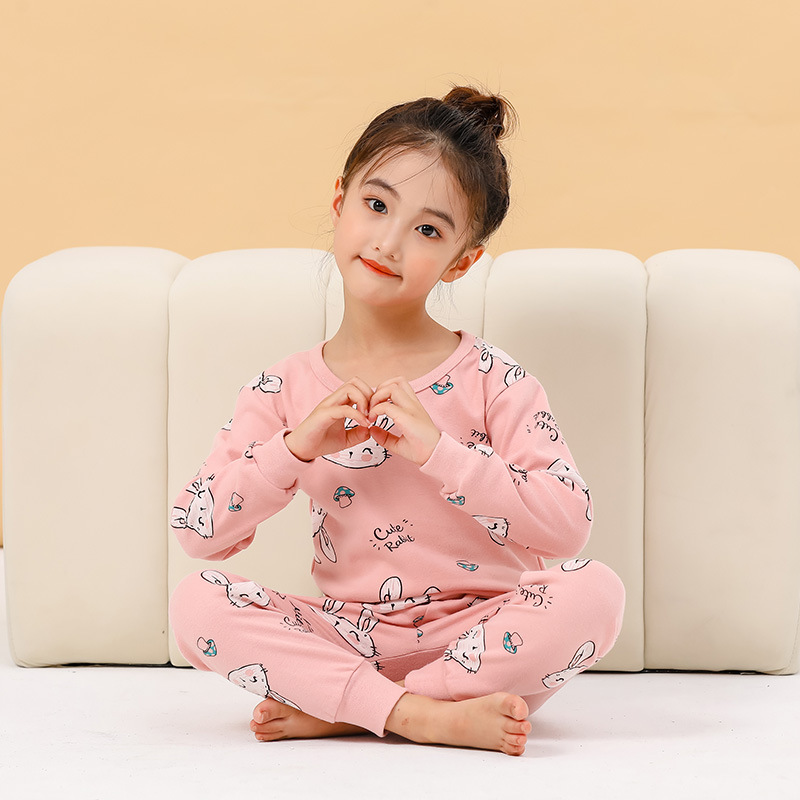Picture of 2024 Autumn and Winter Children's Round Neck Pure Cotton Home Clothes Pajamas for Boys and Girls Cartoon Autumn Clothes and Autumn Pants Bottoming Underwear Set