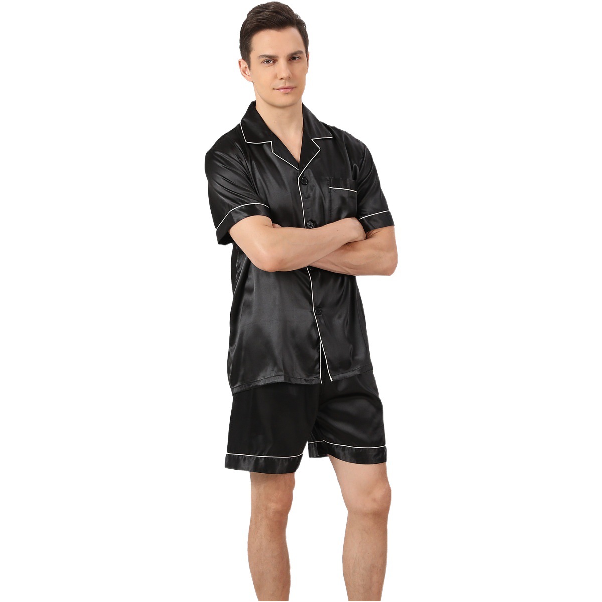 Cross-border European size men's plus size loose home wear summer men's breathable thin short sleeve shorts ice silk pajamas suit