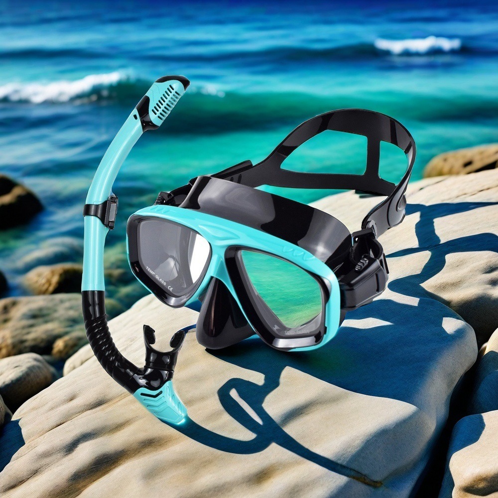 Tempered Glass Diving Goggles for Men and Women, Fully Dry Snorkel Snorkeling Set, Can Be Equipped with Myopia