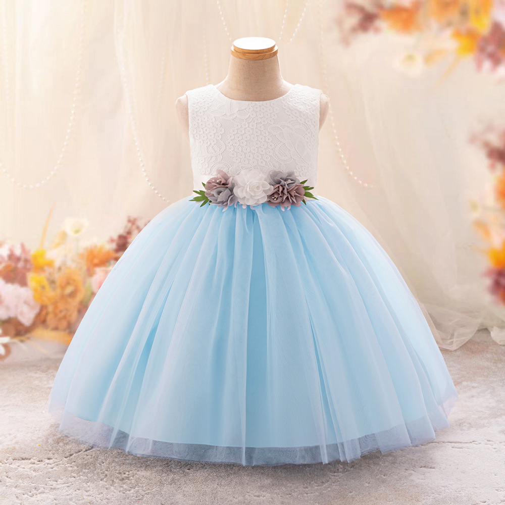 Amazon New Girls' Dress Princess Dress Small Fresh Three-dimensional Flower Mesh Puff Dress Children's Performance Dress