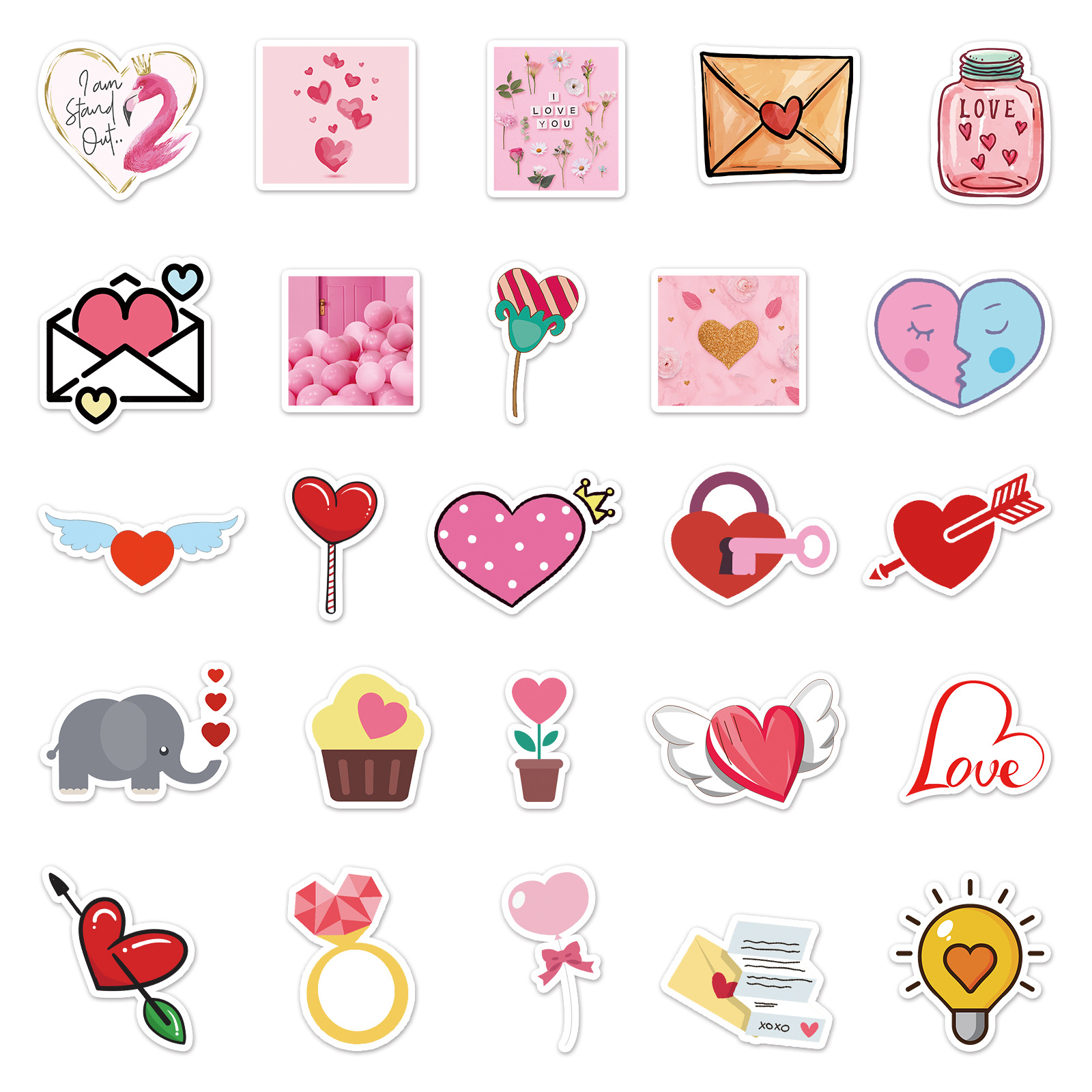 Picture of 50 cartoon ins sweet Valentine's Day love pink small fresh decoration DIY skateboard luggage stickers waterproof