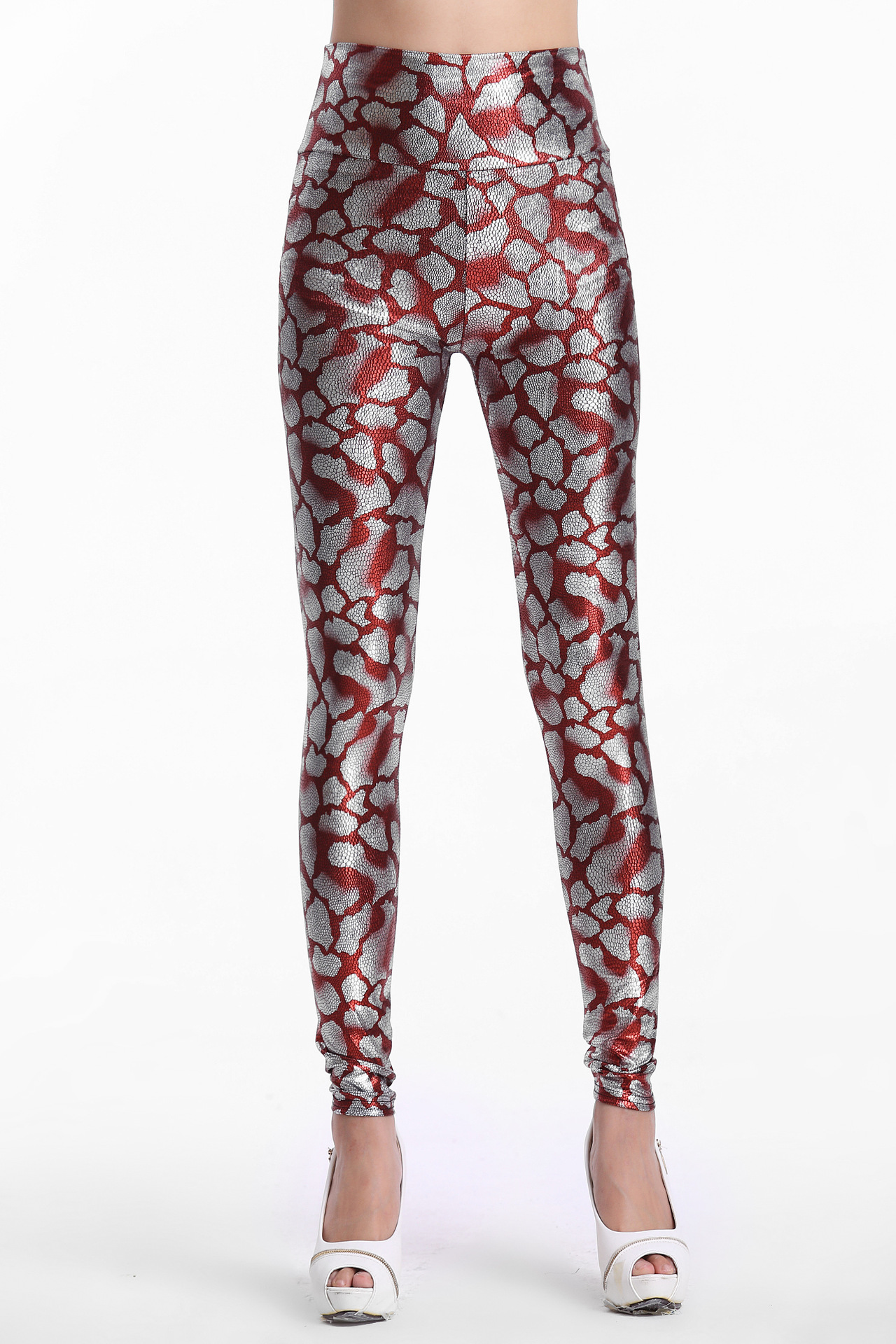 Picture of Yiwu Wholesale Spring and Summer Faux Leather Printed Pattern High-Waisted Slim-Fit Cropped Leggings, Hip-Lifting, Suitable for Outerwear