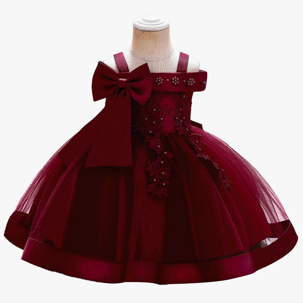 Picture of Foreign trade cross-border new children's wedding dress off-shoulder pearl embroidery girls performance princess puffy skirt summer