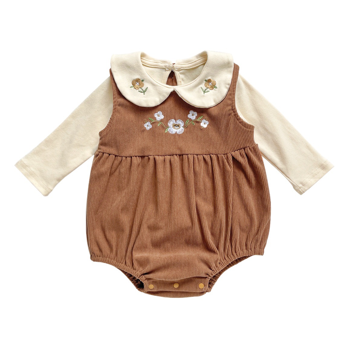 Baby Clothes, Autumn Long-Sleeved Overalls, Baby Girl's Corduroy Embroidered Harem, Fashionable Bag, Triangle Crawl Suit
