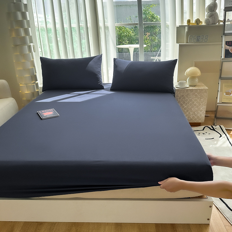 Picture of Thickened Fitted Sheet Single Piece, Class A, All Solid Color, Washed Cotton, 60S, Maternal and Infant Grade, Fitted Sheet Cover, Imitation Pure Cotton, Summer