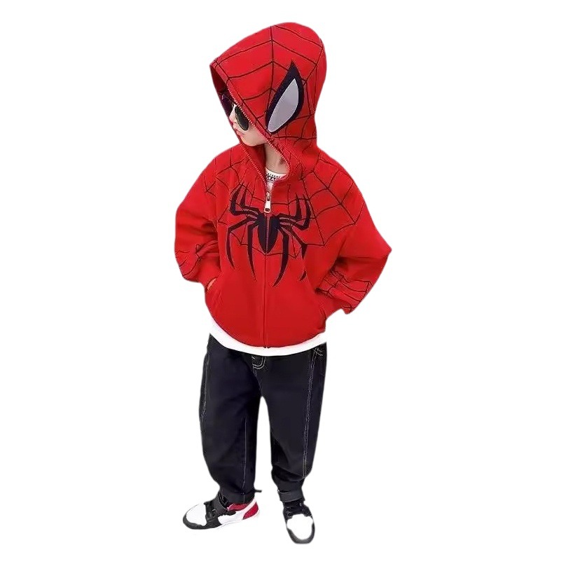 Boys Spider-Man Children's Long Sleeve Sweatshirt New 2024 Medium and Large Children's Hooded Street Boys Jacket Children's Clothing Wholesale