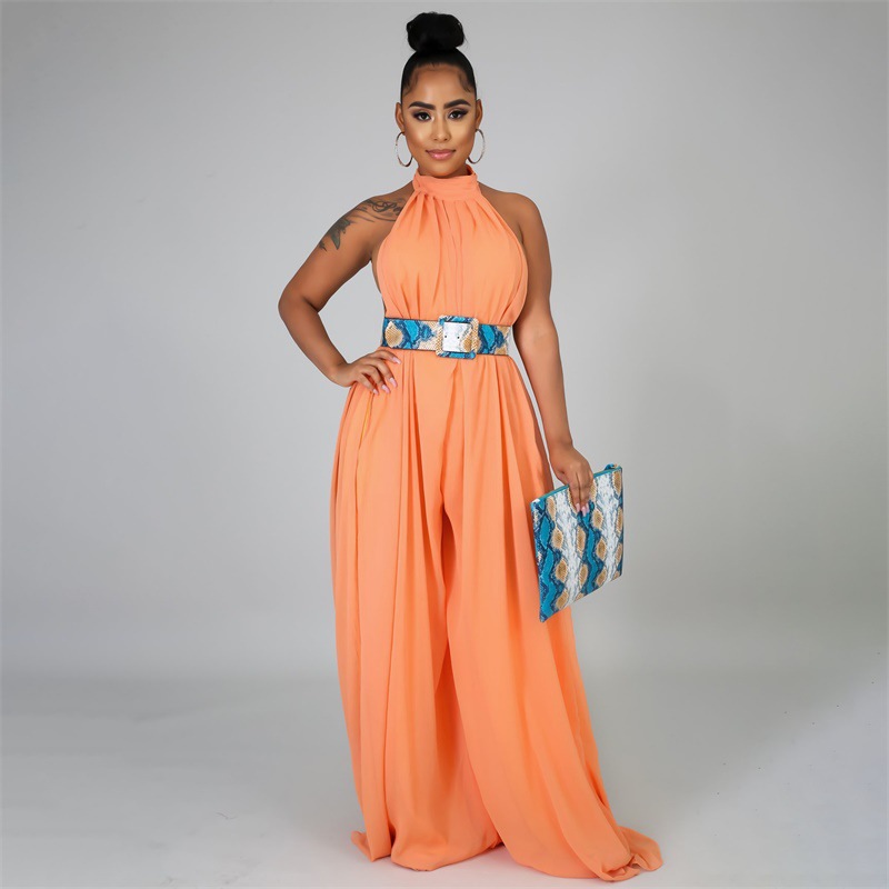 Picture of Chiffon Loose Wide-Leg Jumpsuit Chiffon Backless Sleeveless Halter Loose Jumpsuit for Women