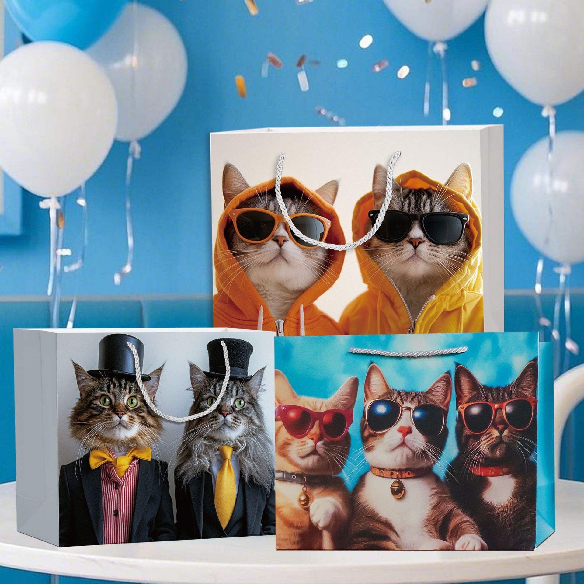 Foreign Trade Cat Theme Gift Bag Thickened White Card Gift Bag Clothing Bag Gift Bag Foreign Trade Cross-Border