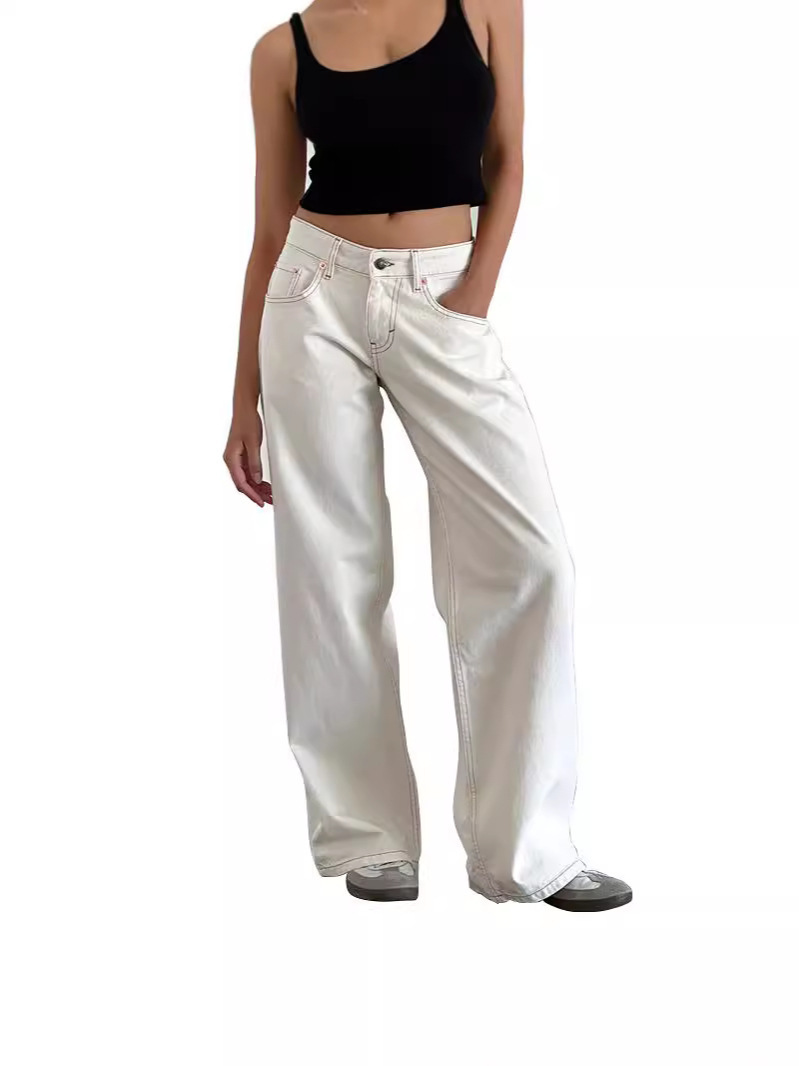 American Vintage Low Waist Non-Elastic Washed Straight-Leg Jeans Women's Autumn New Street Wide Leg Denim Women's Pants