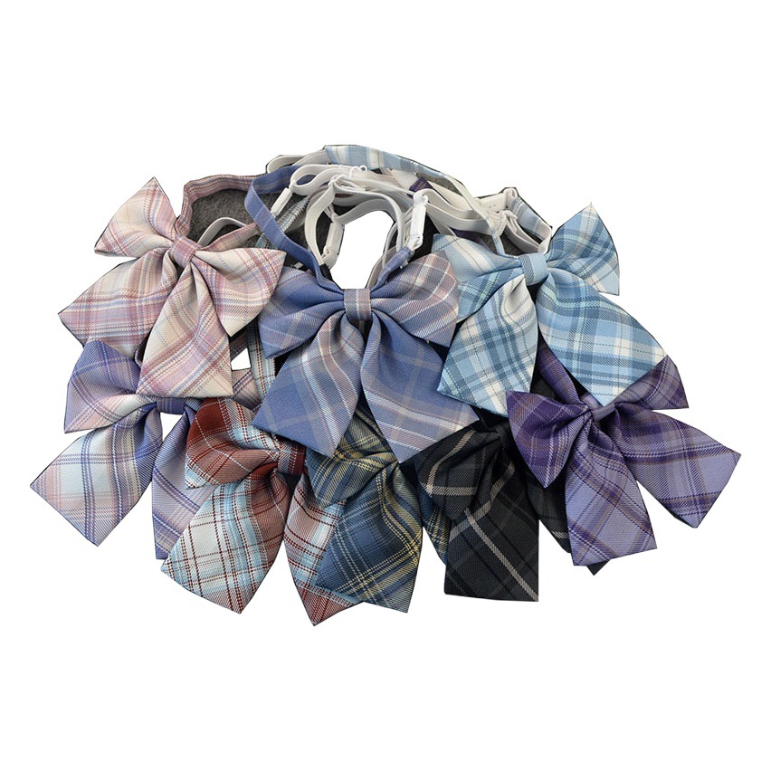 Hot-selling College Style Oka Pear Field Soot Black Bow Plaid Flat Horn JK Collar Bow Tie Shirt Accessories