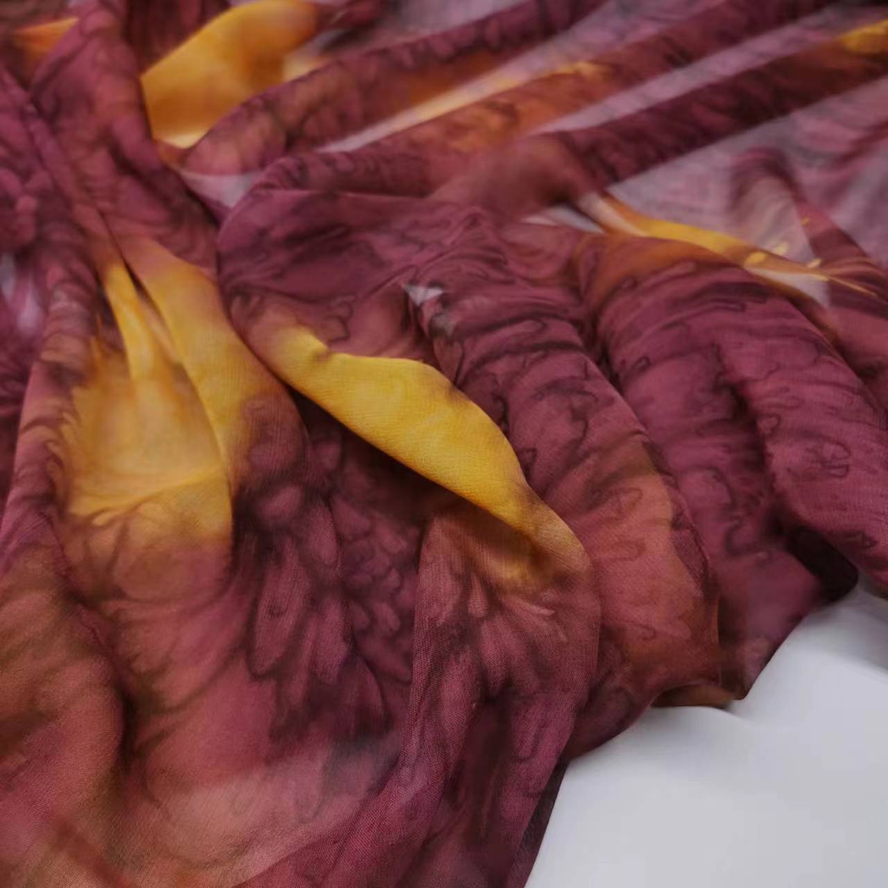Abstract Smudged Mulberry Silk Georgette Fabric Wide Fashion Silk Scarf Silk Fabric